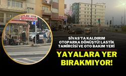 Sivas'ta Kaldırım Otoparka Dönüştü! Lastik Tamircisi ve Oto Bakım Yeri Yayalara Yer Bırakmıyor!