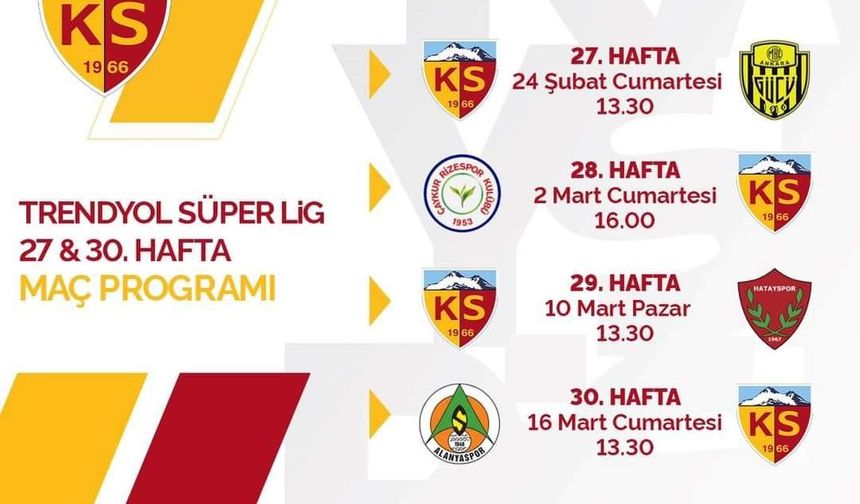 Kayserispor'un 4 Haftalık Heyecan Dolu Maç Programı!