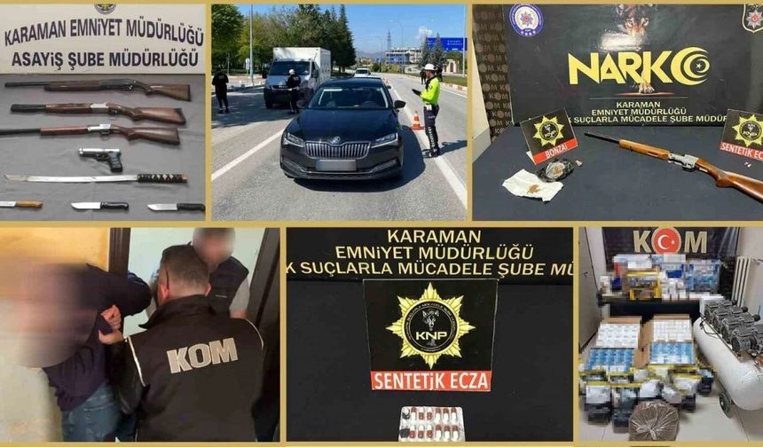 Karaman'da Asayiş Operasyonu: 10 Aranan Kişi Tutuklandı, Uyuşturucu ve Ruhsatsız Silah Ele Geçirildi