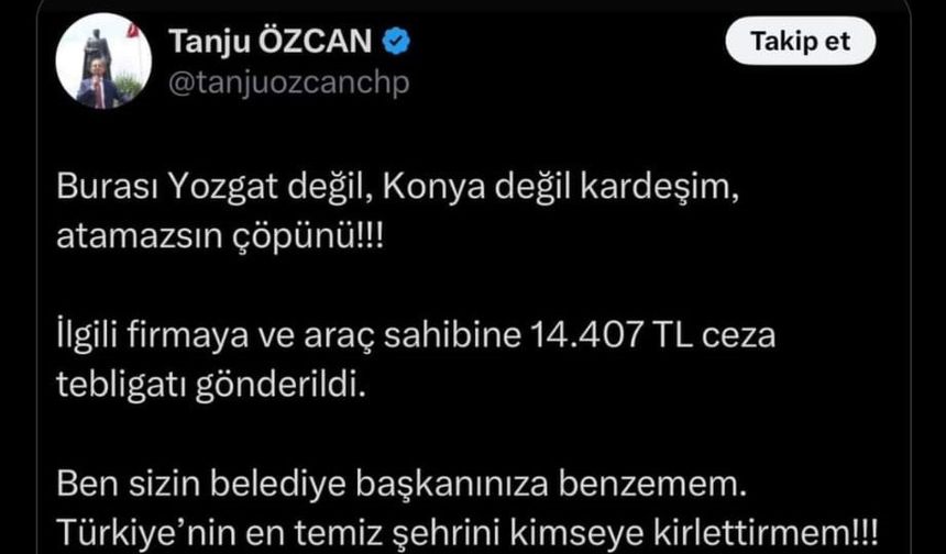 CHP’li Bolu Belediye Başkanı Tanju Özcan’a Yozgat’tan Tepki