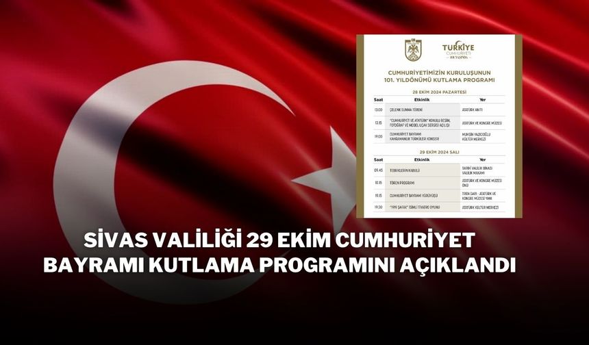 Sivas Valiliği 29 Ekim Cumhuriyet Bayramı Kutlama Programını Açıklandı