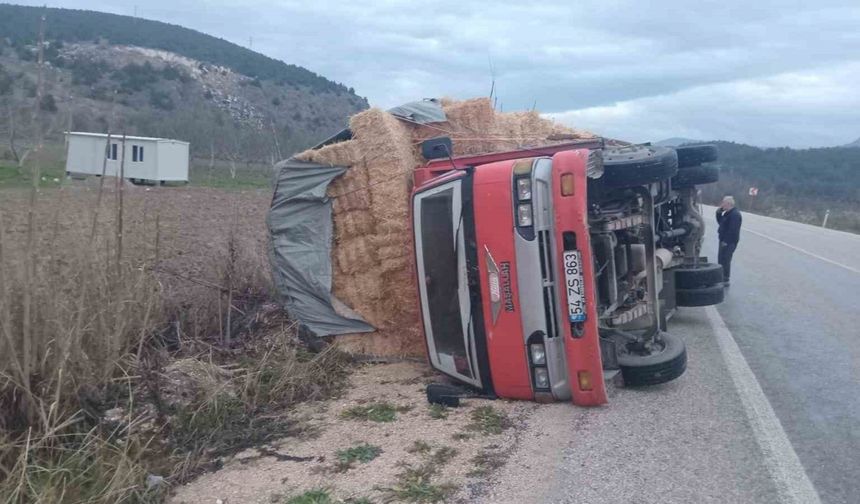 Bilecik’te Saman Yüklü Kamyon Devrildi