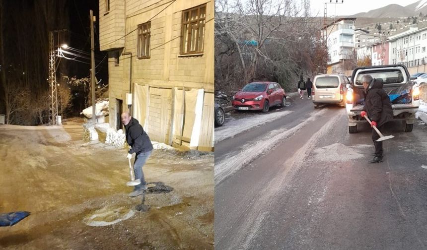 Hakkari’de Soğuk Hava Yolları Buz Pistine Döndürdü