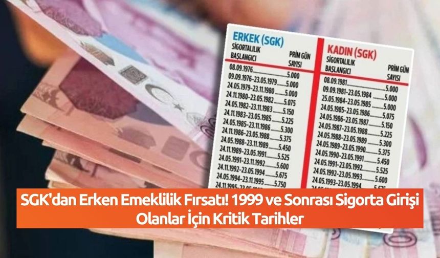 SGK'dan Erken Emeklilik Fırsatı! 1999 ve Sonrası Sigorta Girişi Olanlar İçin Kritik Tarihler