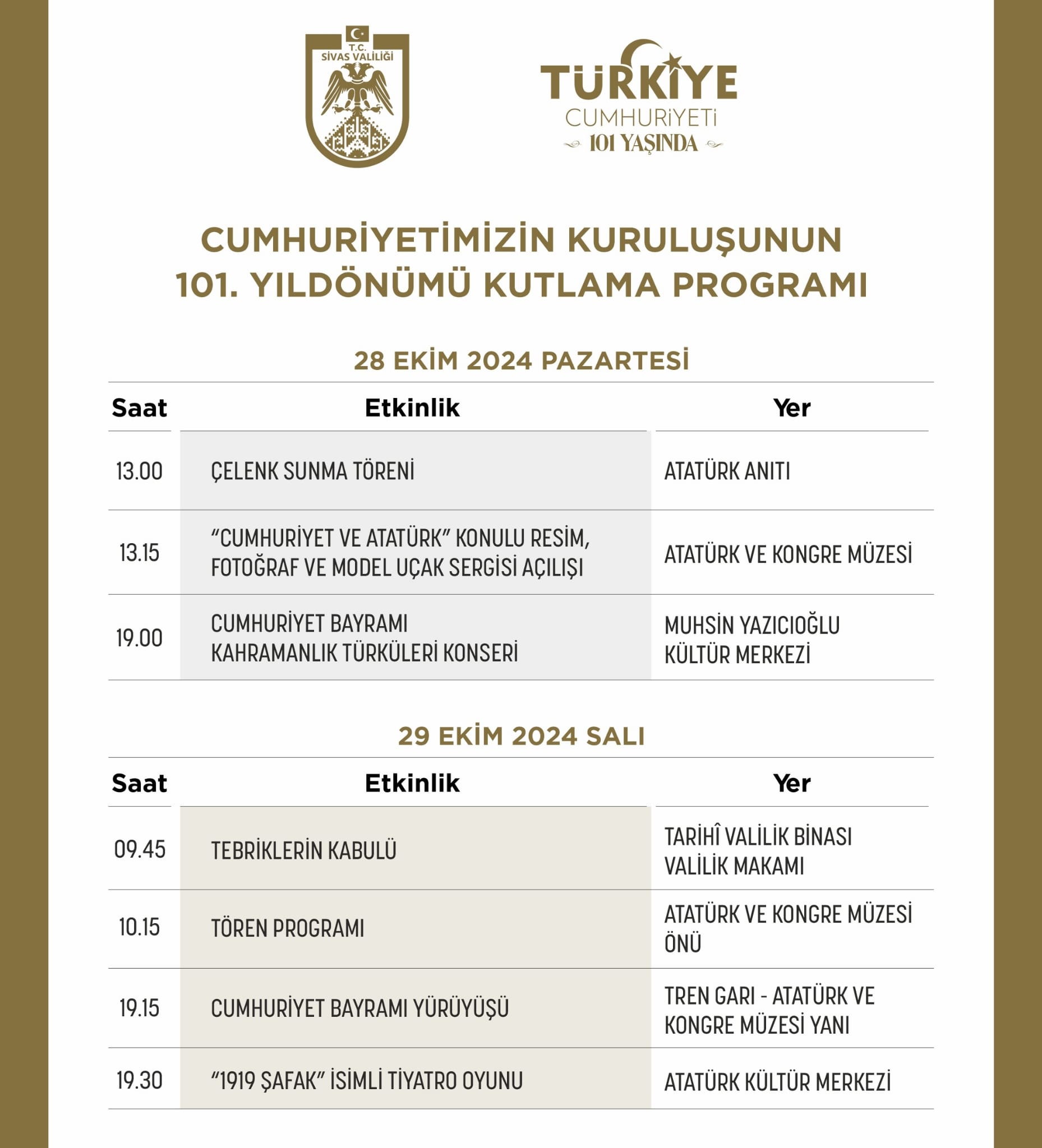 Sivas Valiligi 29 Ekim Cumhuriyet Bayrami Kutlama Programini Aciklandi 1